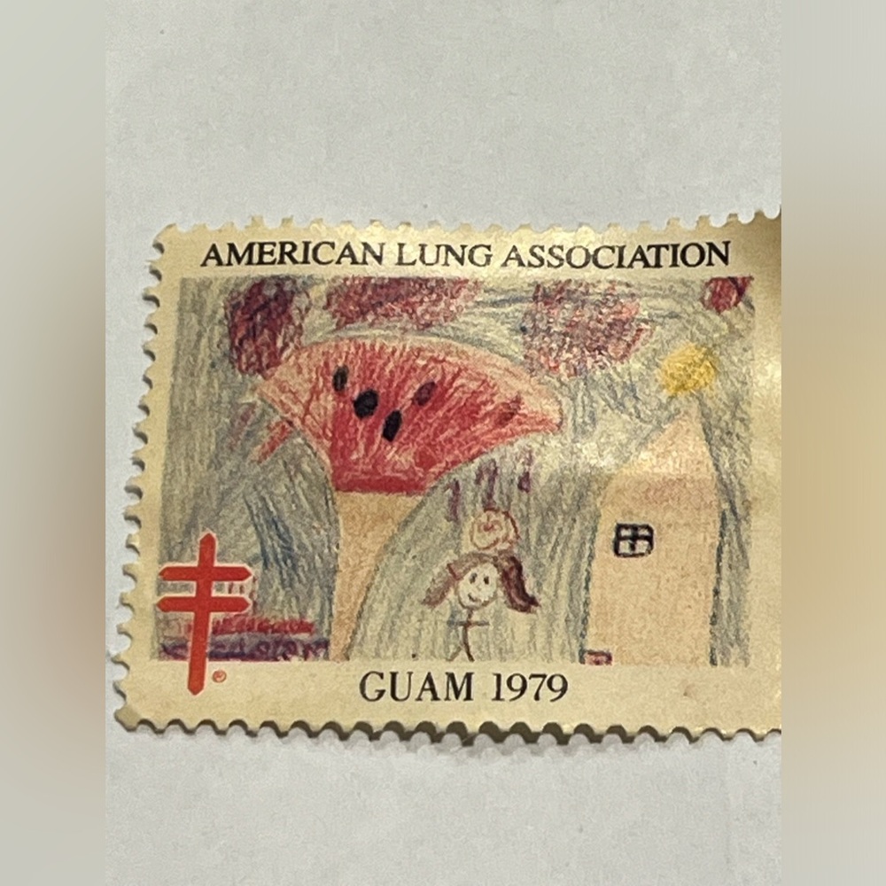 Vintage Old Used AMERICAN LUNG ASSOCIATION Child Drawing Guam 1979 Postage Stamp